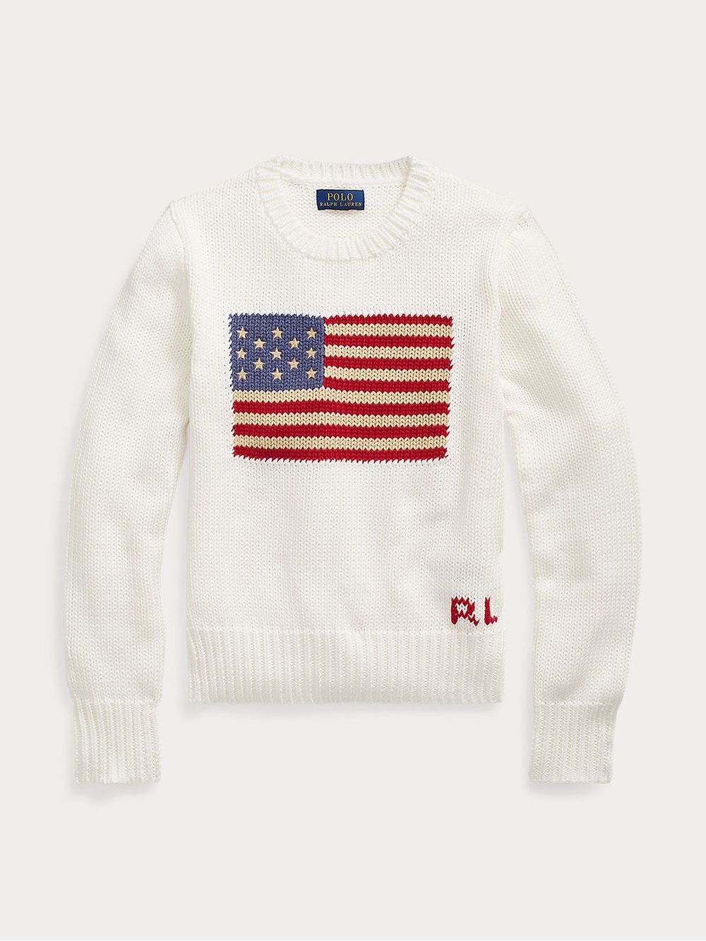 Ralph Lauren Off-White Cable Knit Sweater with Flag Panel